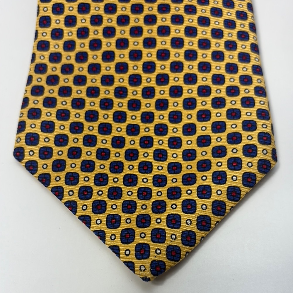 Ralph Lauren Yellow and Blue Silk Ties with Geometric Pattern